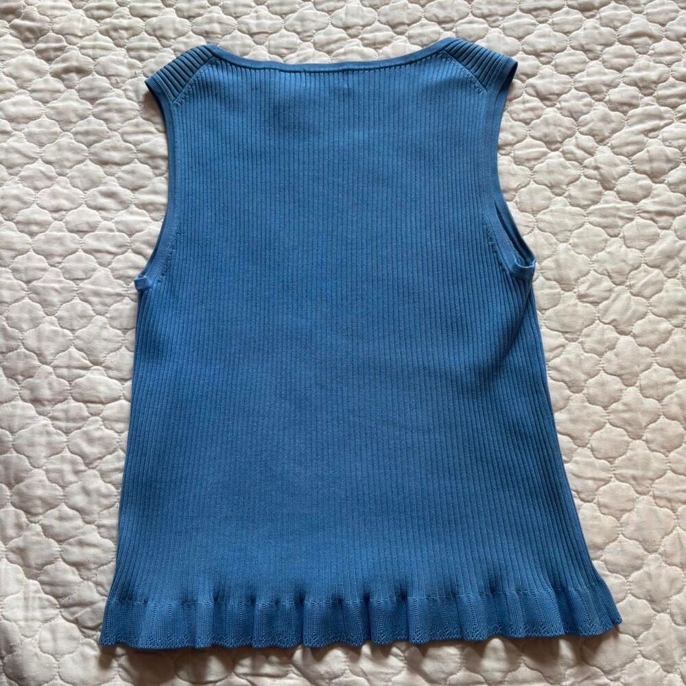 Liz Claiborne Women's Blue Silk Blend Top w/ Ruffles Coastal Grandmother Size XL - Picture 2 of 4